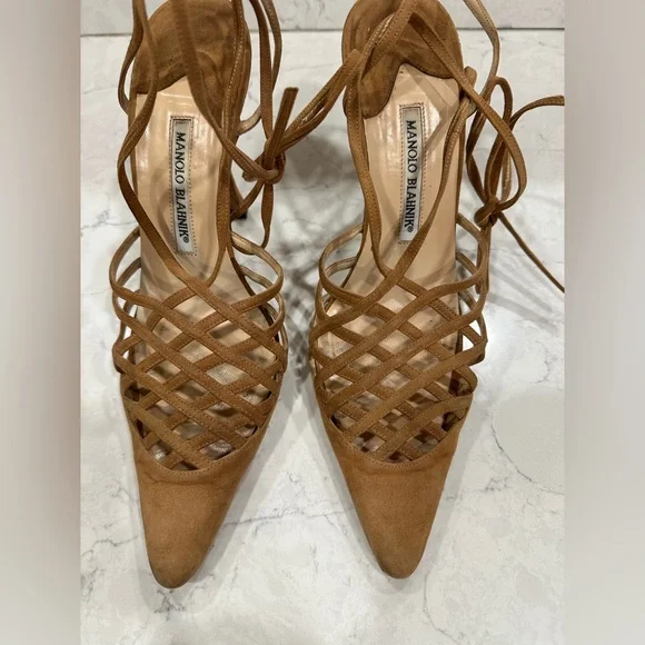Manolo Blahnik Brown Suede Lace-Up slingbacks size 39 - Picture 7 of 8